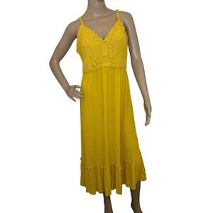 Women's BLUSH Mustard Crochet Gauze Adjustable Strap Dress Size 1X
